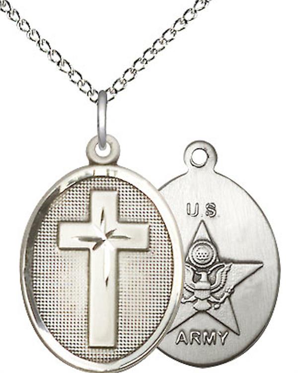 Oval Cross Army Medal, 3/4" tall, Fine Pewter, Your Choice of Chain, # 2457