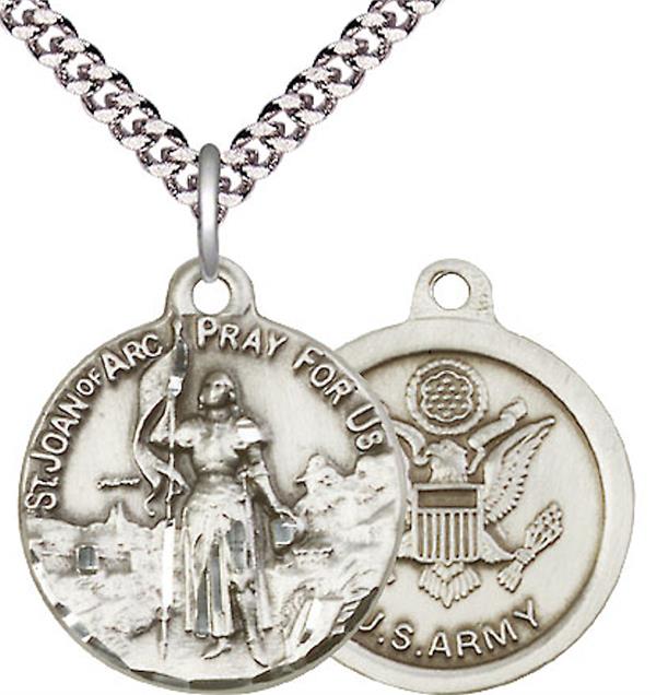 St. Joan of Arc Army Medal, 13/16" dia., Sterling Silver, Your Choice of Chain, # 2466