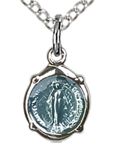 5/16" Blue Enameled Miraculous Medal Sterling Silver, Your Choice of Chain, # 24737