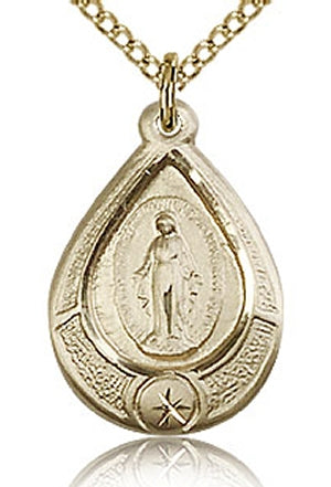 Teardrop Miraculous Medal 3/4" 14kt Gold Filled, Your Choice of Chain, # 24752