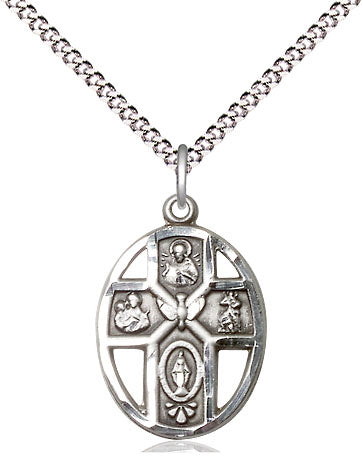 5-Way 3/4" Sterling Silver Medal, 18" Chain # 24818-sale