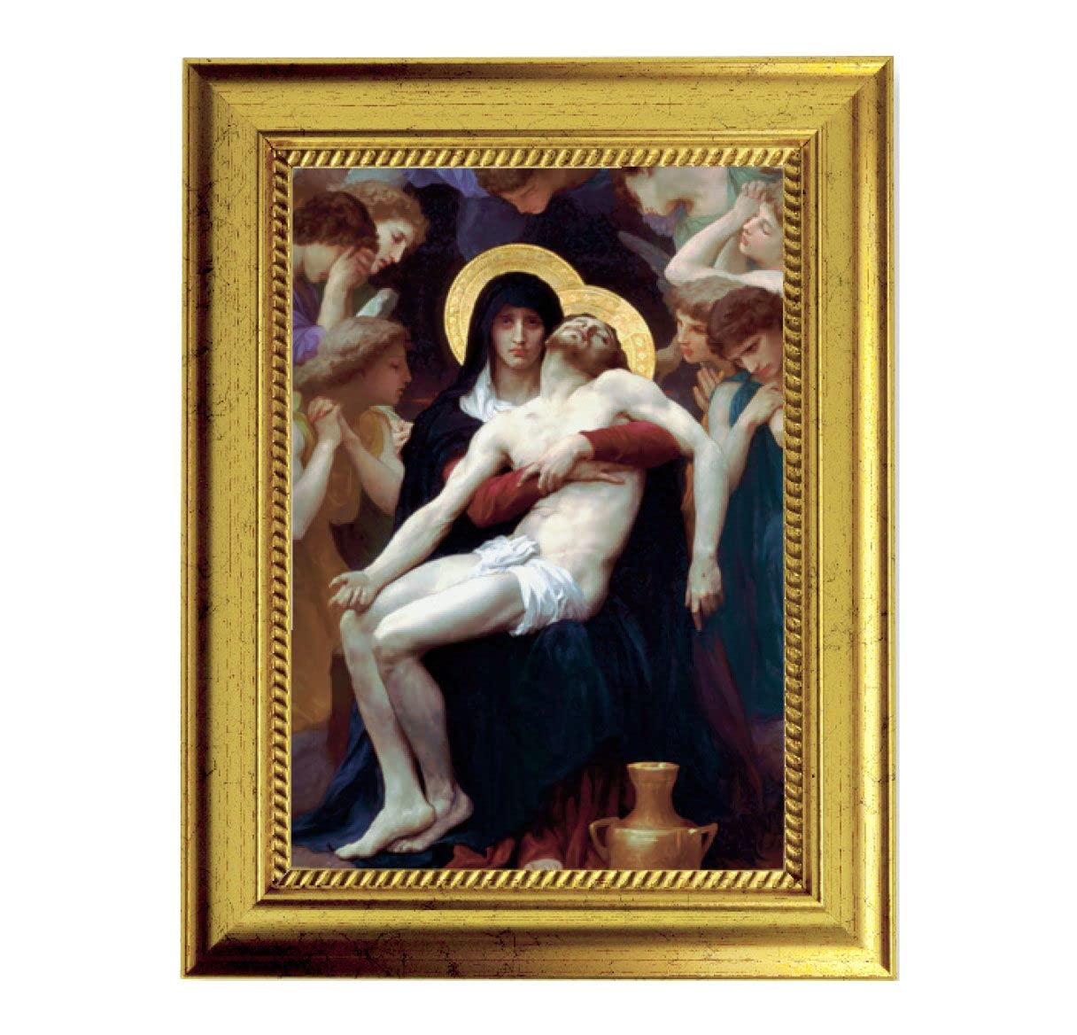 Bouguereau: Pieta 6-3/4"x8-3/4 Antique Gold Frame with Rope Detail Lip, Textured # 27990