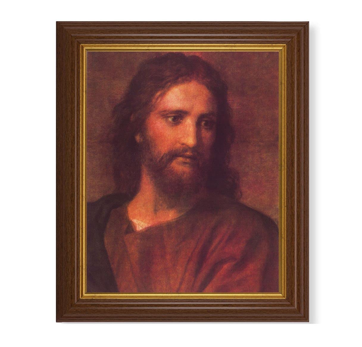 Hofmann: Christ at 33 Picture, 10.5"x12.5" Walnut Finished Fluted Frame, Gold Beaded Lip, Italian Print # 27100