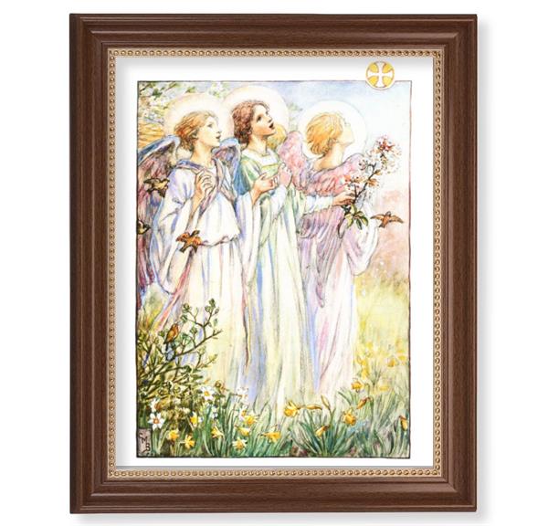 Three Angels Picture, 13-1/2"x16-9/16 Walnut Finish Frame with Gold Beaded Lip, Textured Italian Print # 25222