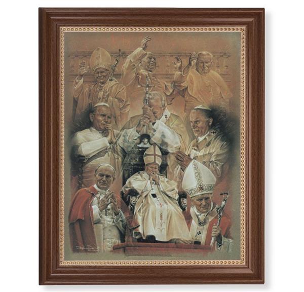 St. John Paul II Collage Picture, 13-1/2"x16-9/16 Walnut Finish Frame with Gold Beaded Lip, Textured Italian Print # 25223