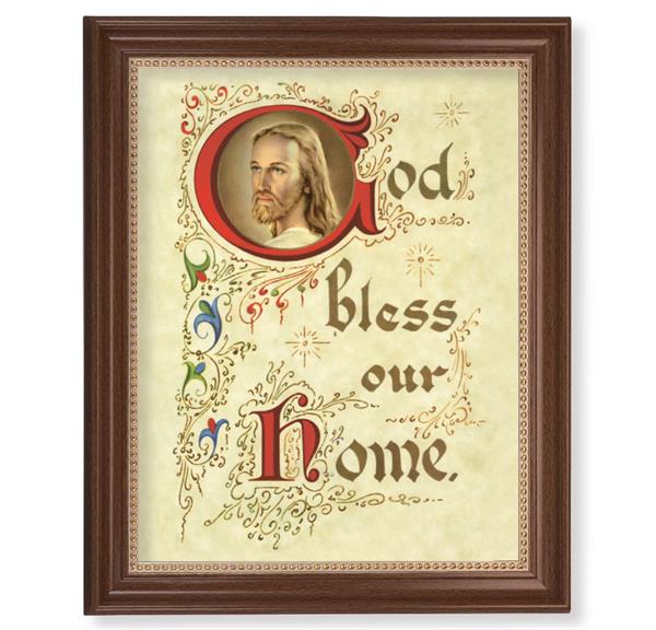 House Blessing Picture, 13-1/2"x16-9/16 Walnut Finish Frame with Gold Beaded Lip, Textured Italian Print # 25228