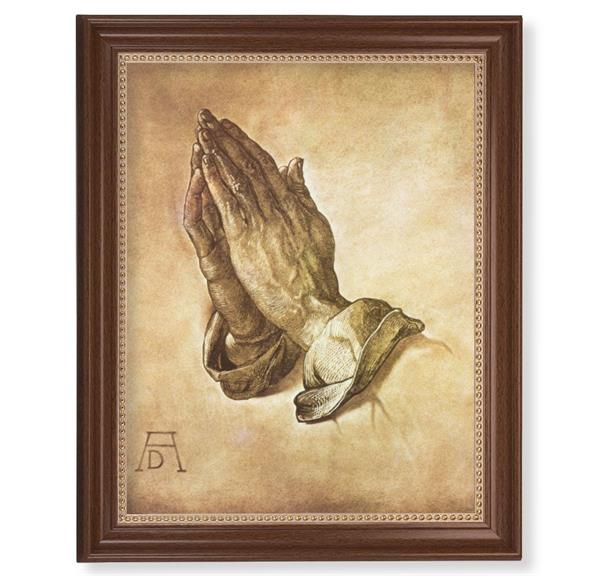 Albrecht Durrer: Praying Hands Picture, 13-1/2"x16-9/16 Walnut Finish Frame with Gold Beaded Lip, Textured Italian Print # 25229