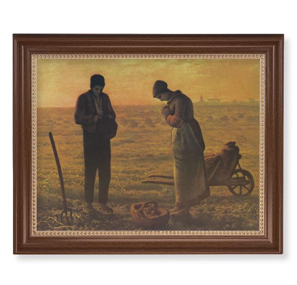 Millet: The Angelus Picture, 13-1/2"x16-9/16 Walnut Finish Frame with Gold Beaded Lip, Textured Italian Print # 25230