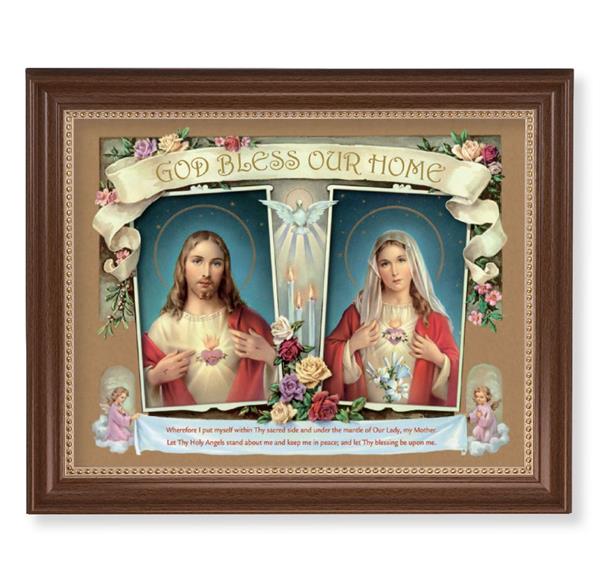 House Blessing Picture, 13-1/2"x16-9/16 Walnut Finish Frame with Gold Beaded Lip, Textured Italian Print # 25233
