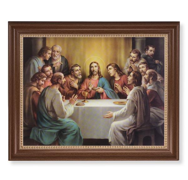 Bonella: Last Supper Picture, 13-1/2"x16-9/16 Walnut Finish Frame with Gold Beaded Lip, Textured Italian Print # 25235