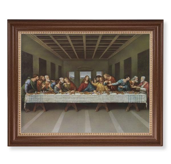 Davinci Last Supper Picture, 13-1/2"x16-9/16 Walnut Finish Frame with Gold Beaded Lip, Textured Italian Print # 25236