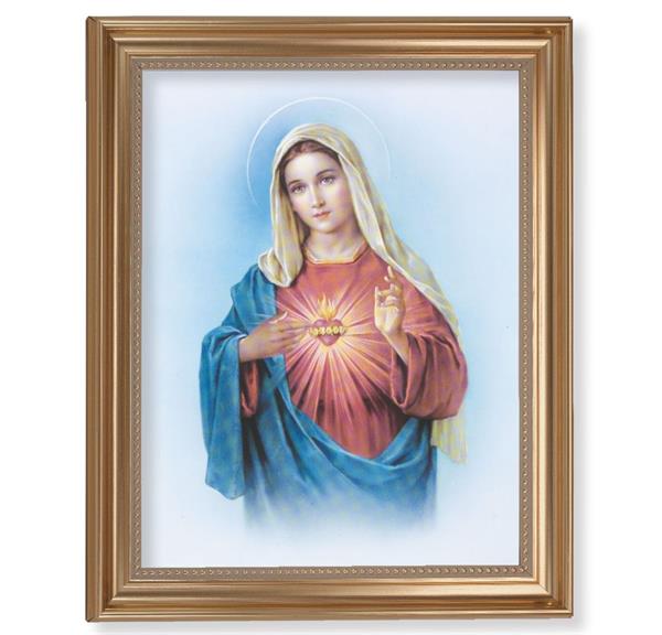 Immaculate Heart Picture, 13-1/2"x16-9/16 Gold-Leaf Fluted Frame with Beaded Lip, Textured Italian Print # 25238