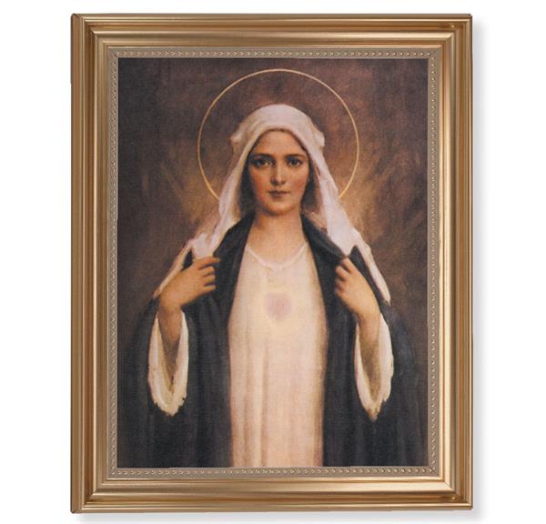 Chambers: Immaculate Heart Picture, 13-1/2"x16-9/16 Gold-Leaf Fluted Frame with Beaded Lip, Textured Italian Print # 25245