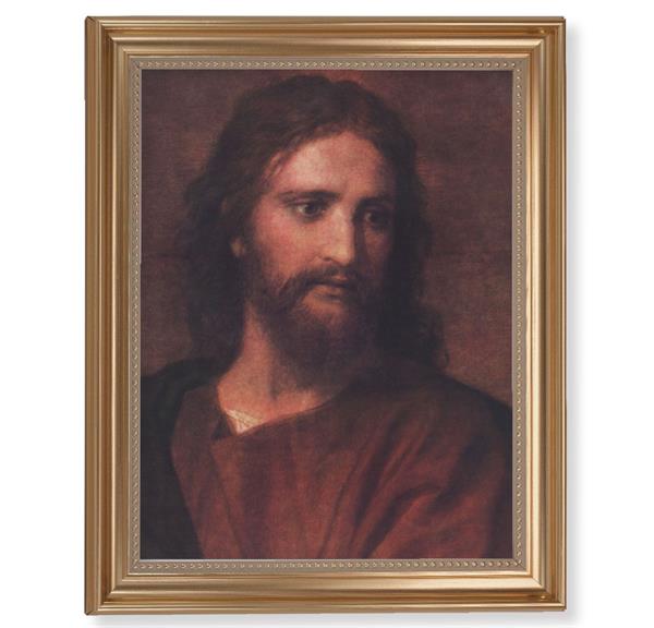 Hofmann: Christ at 33 Picture, 13-1/2"x16-9/16 Gold-Leaf Fluted Frame with Beaded Lip, Textured Italian Print # 25246