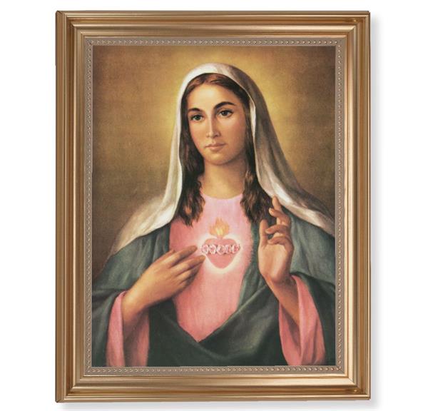 LaFuente: Immaculate Heart Picture, 13-1/2"x16-9/16 Gold-Leaf Fluted Frame with Beaded Lip, Textured Italian Print # 25251