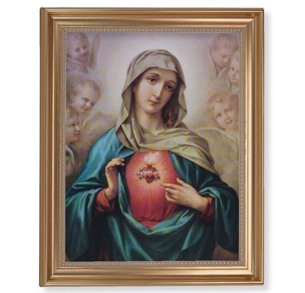 Immaculate Heart Picture, 13-1/2"x16-9/16 Gold-Leaf Fluted Frame with Beaded Lip, Textured Italian Print # 25253
