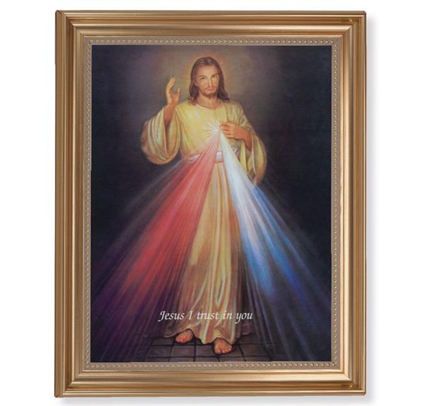 Divine Mercy Picture, 13-1/2"x16-9/16 Gold-Leaf Fluted Frame with Beaded Lip, Textured Italian Print # 25256