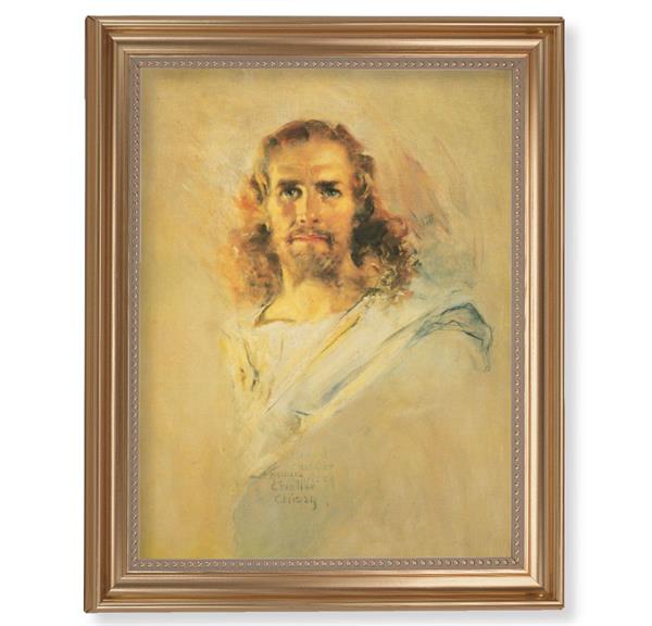 Our Lord Picture, 13-1/2"x16-9/16 Gold-Leaf Fluted Frame with Beaded Lip, Textured Italian Print # 25261