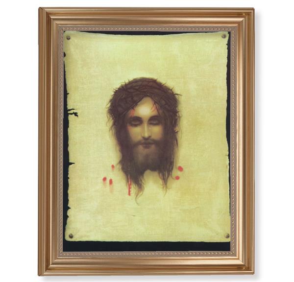 Max: Veronica's Veil Picture, 13-1/2"x16-9/16 Gold-Leaf Fluted Frame with Beaded Lip, Textured Italian Print # 25262