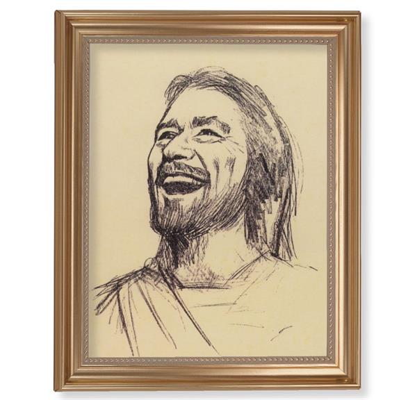 Segura: Joyful Christ Picture, 13-1/2"x16-9/16 Gold-Leaf Fluted Frame with Beaded Lip, Textured Italian Print # 25263