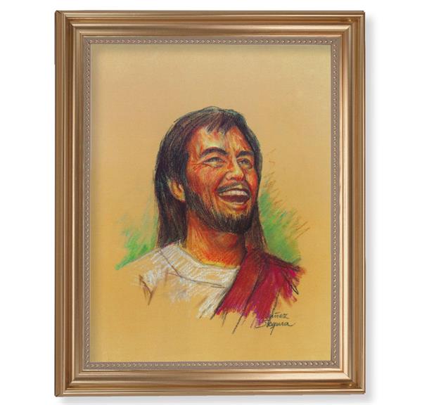 Segura: Joyful Christ Picture, 13-1/2"x16-9/16 Gold-Leaf Fluted Frame with Beaded Lip, Textured Italian Print # 25264