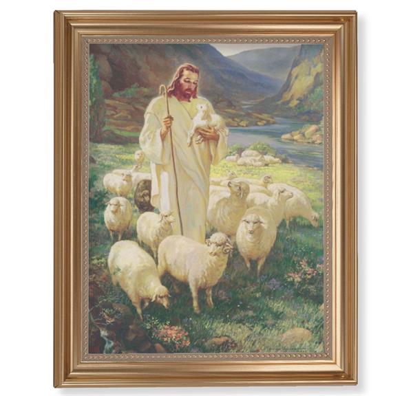 Sallman: The Good Shepherd Picture, 13-1/2"x16-9/16 Gold-Leaf Fluted Frame with Beaded Lip, Textured Italian Print # 25265