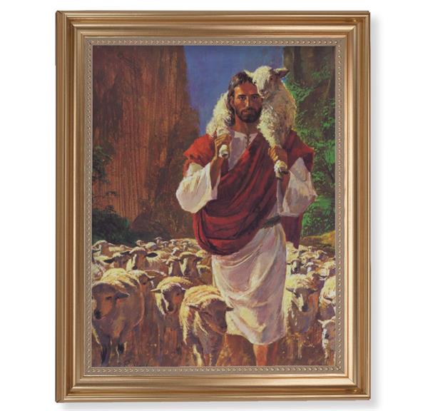 Hook: The Good Shepherd Picture, 13-1/2"x16-9/16 Gold-Leaf Fluted Frame with Beaded Lip, Textured Italian Print # 25266