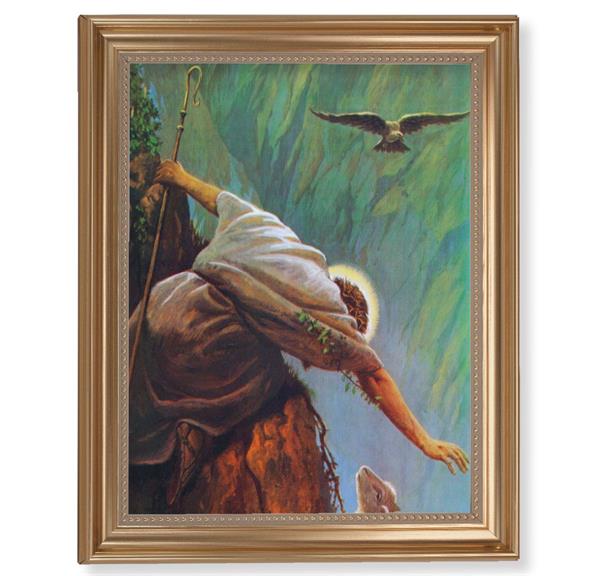 Hook: The Lost Sheep Picture, 13-1/2"x16-9/16 Gold-Leaf Fluted Frame with Beaded Lip, Textured Italian Print # 25267