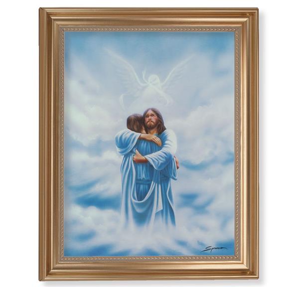 Welcome Home - The Reunion Picture, 13-1/2"x16-9/16 Gold-Leaf Fluted Frame with Beaded Lip, Textured Italian Print # 25268