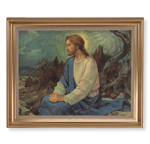Meditation in The Garden Picture, 13-1/2"x16-9/16 Gold-Leaf Fluted Frame with Beaded Lip, Textured Italian Print # 25270