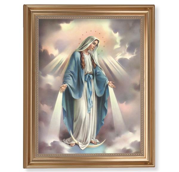 Our Lady of Grace Picture, 13-1/2"x16-9/16 Gold-Leaf Fluted Frame with Beaded Lip, Textured Italian Print # 25272