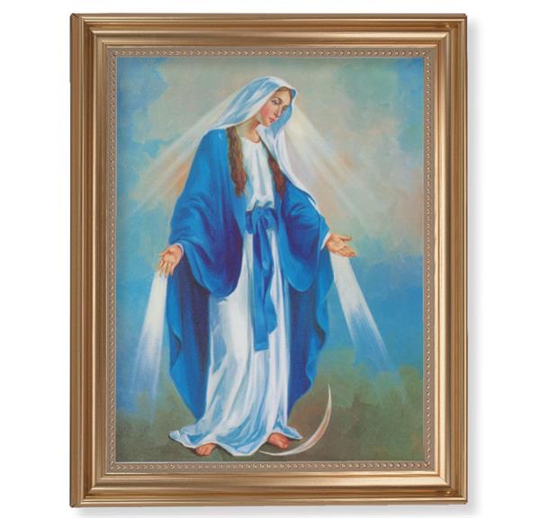 Our Lady of Grace Picture, 13-1/2"x16-9/16 Gold-Leaf Fluted Frame with Beaded Lip, Textured Italian Print # 25273