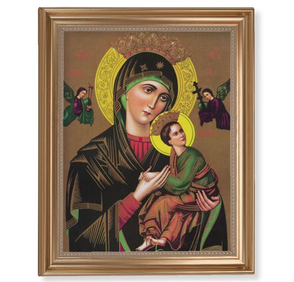 Our Lady of Perpetual Help Picture, 13-1/2"x16-9/16 Gold-Leaf Fluted Frame with Beaded Lip, Textured Italian Print # 25276