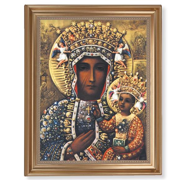 Our Lady of Czestochowa Picture, 13-1/2"x16-9/16 Gold-Leaf Fluted Frame with Beaded Lip, Textured Italian Print # 25277