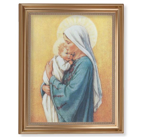 Barker: Madonna in Blue Picture, 13-1/2"x16-9/16 Gold-Leaf Fluted Frame with Beaded Lip, Textured Italian Print # 25280