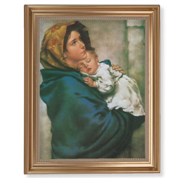 Ferruzi: Madonna of The Street Picture, 13-1/2"x16-9/16 Gold-Leaf Fluted Frame with Beaded Lip, Textured Italian Print # 25281