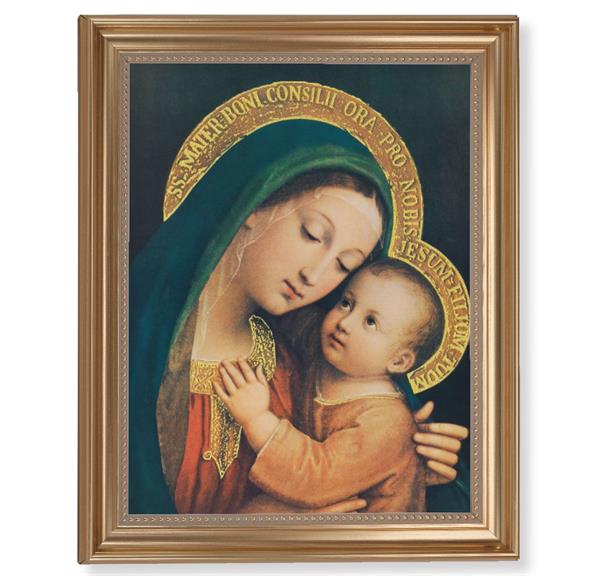 Our Lady of Good Counsel Picture, 13-1/2"x16-9/16 Gold-Leaf Fluted Frame with Beaded Lip, Textured Italian Print, # 25282