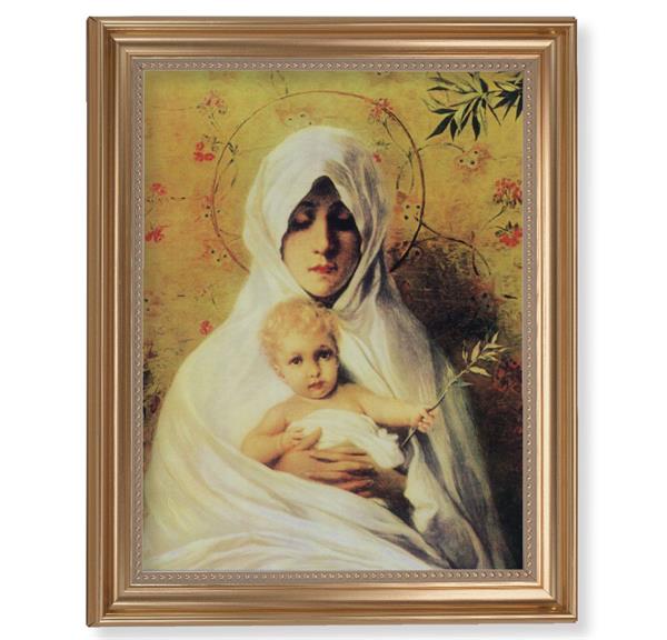 Chambers: Our Lady of The Palm Picture, 13-1/2"x16-9/16 Gold-Leaf Fluted Frame with Beaded Lip, Textured Italian Print # 25284