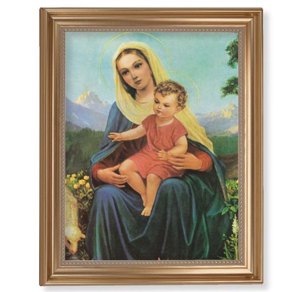 Madonna & Child Picture, 13-1/2"x16-9/16 Gold-Leaf Fluted Frame with Beaded Lip, Textured Italian Print # 25285