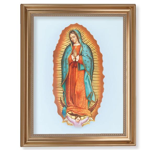 Our Lady of Guadalupe Picture, 13-1/2"x16-9/16 Gold-Leaf Fluted Frame with Beaded Lip, Textured Italian Print # 25288