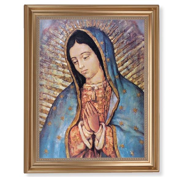 Our Lady of Guadalupe Picture, 13-1/2"x16-9/16 Gold-Leaf Fluted Frame with Beaded Lip, Textured Italian Print # 25289