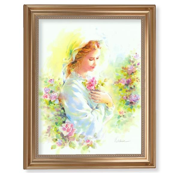 Blanc: Mystical Rose Picture, 13-1/2"x16-9/16 Gold-Leaf Fluted Frame with Beaded Lip, Textured Italian Print # 25291
