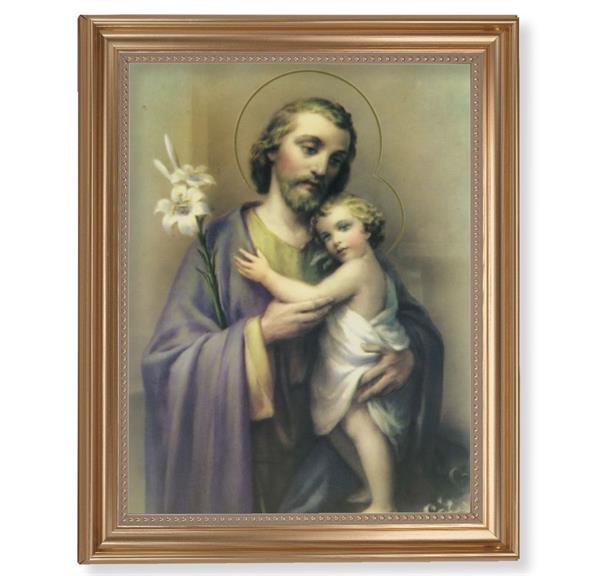 Saint Joseph Picture, 13-1/2"x16-9/16 Gold-Leaf Fluted Frame with Beaded Lip, Textured Italian Print # 25297