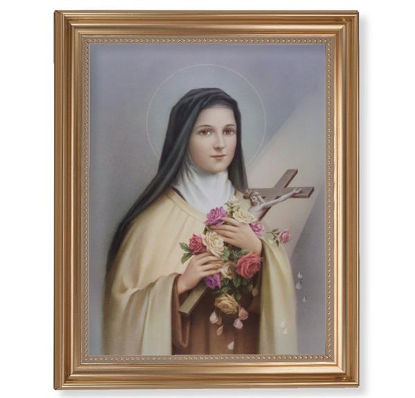 Saint Therese of Lisieux Picture, 13-1/2"x16-9/16 Gold-Leaf Fluted Frame with Beaded Lip, Textured Italian Print # 25300