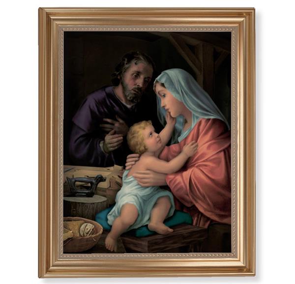 Holy Family Picture, 13-1/2"x16-9/16 Gold-Leaf Fluted Frame with Beaded Lip, Textured Italian Print # 25301