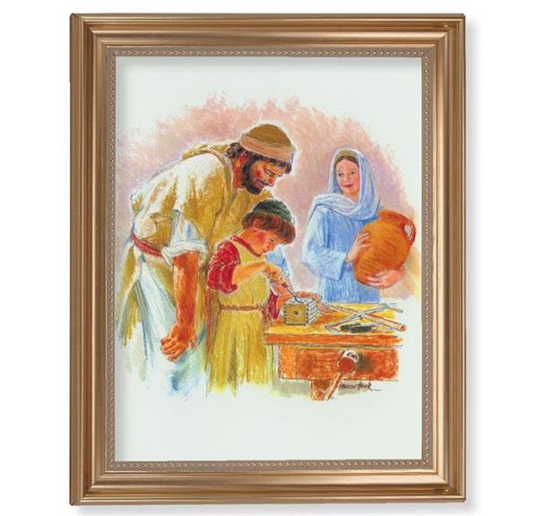 Hook: Jesus The Carpenter Picture, 13-1/2"x16-9/16 Gold-Leaf Fluted Frame with Beaded Lip, Textured Italian Print # 25302