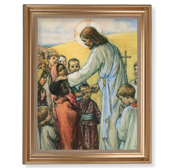 Lord of All Nations Picture, 13-1/2"x16-9/16 Gold-Leaf Fluted Frame with Beaded Lip, Textured Italian Print # 25303