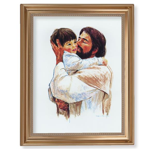 Hook: Love Picture, 13-1/2"x16-9/16 Gold-Leaf Fluted Frame with Beaded Lip, Textured Italian Print # 25305