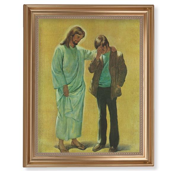 DeSoto: The Pardoning Picture, 13-1/2"x16-9/16 Gold-Leaf Fluted Frame with Beaded Lip, Textured Italian Print # 25308
