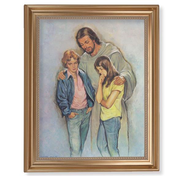 DeSoto: The Comforter Picture, 13-1/2"x16-9/16 Gold-Leaf Fluted Frame with Beaded Lip, Textured Italian Print # 25309